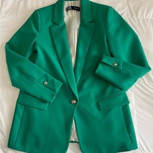 ZARA Straight Cut Blazer - Rich Green - Size: M